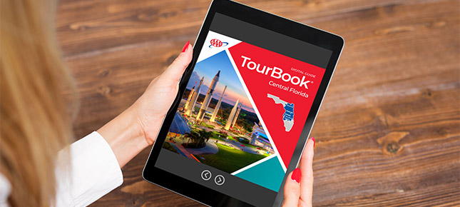 AAA tourbook on tablet screen.