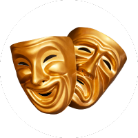 the smiling and frowning masks of drama on a white background