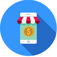 Storefront on smartphone with coin in the window
