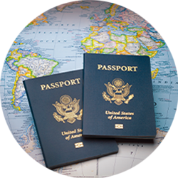 U.S. Passports on a map.