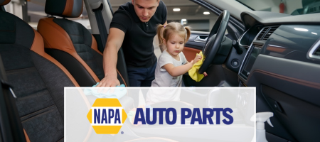NAPA Auto Parts. Dad and daughter cleaning a car